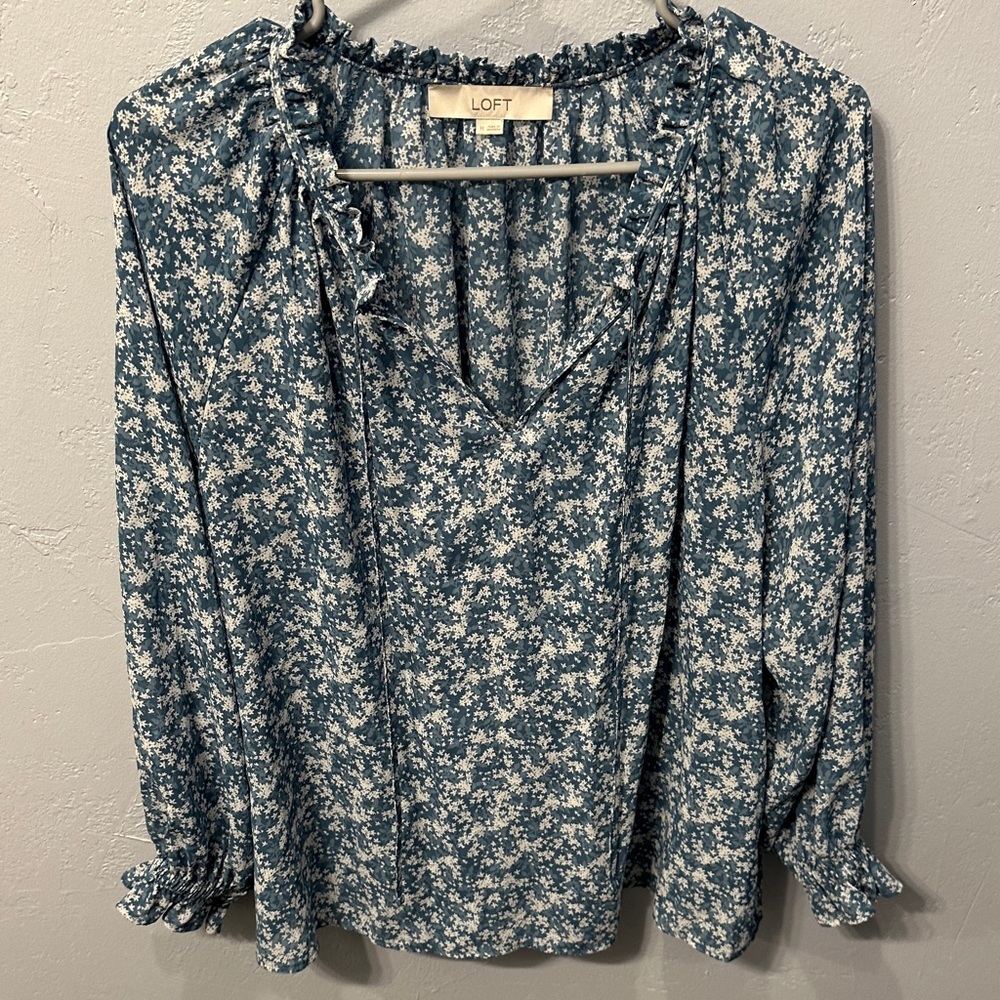 LOFT Teal Floral Blouse